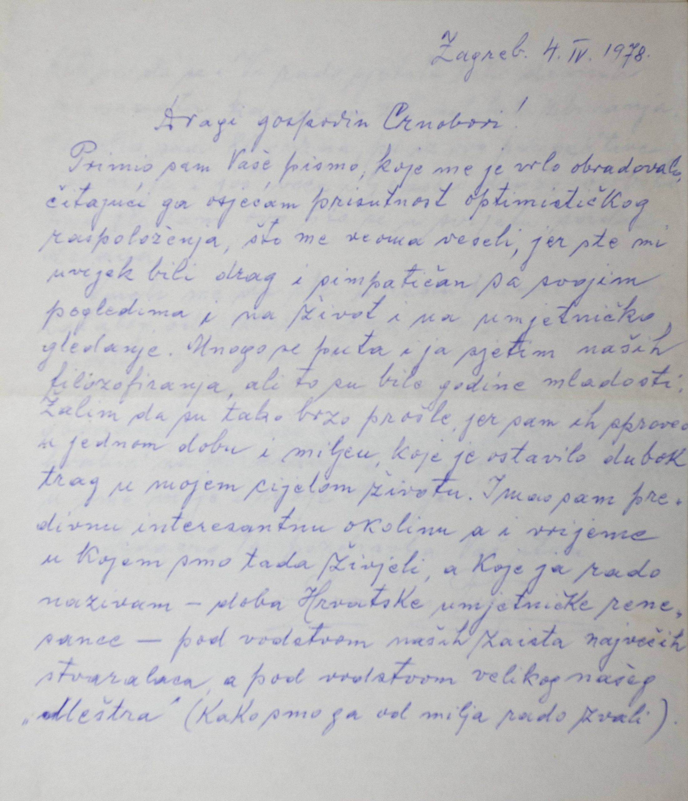 Pismo Zvonimira Pučara Josipu Crnoboriju, 4. 4. 1978.