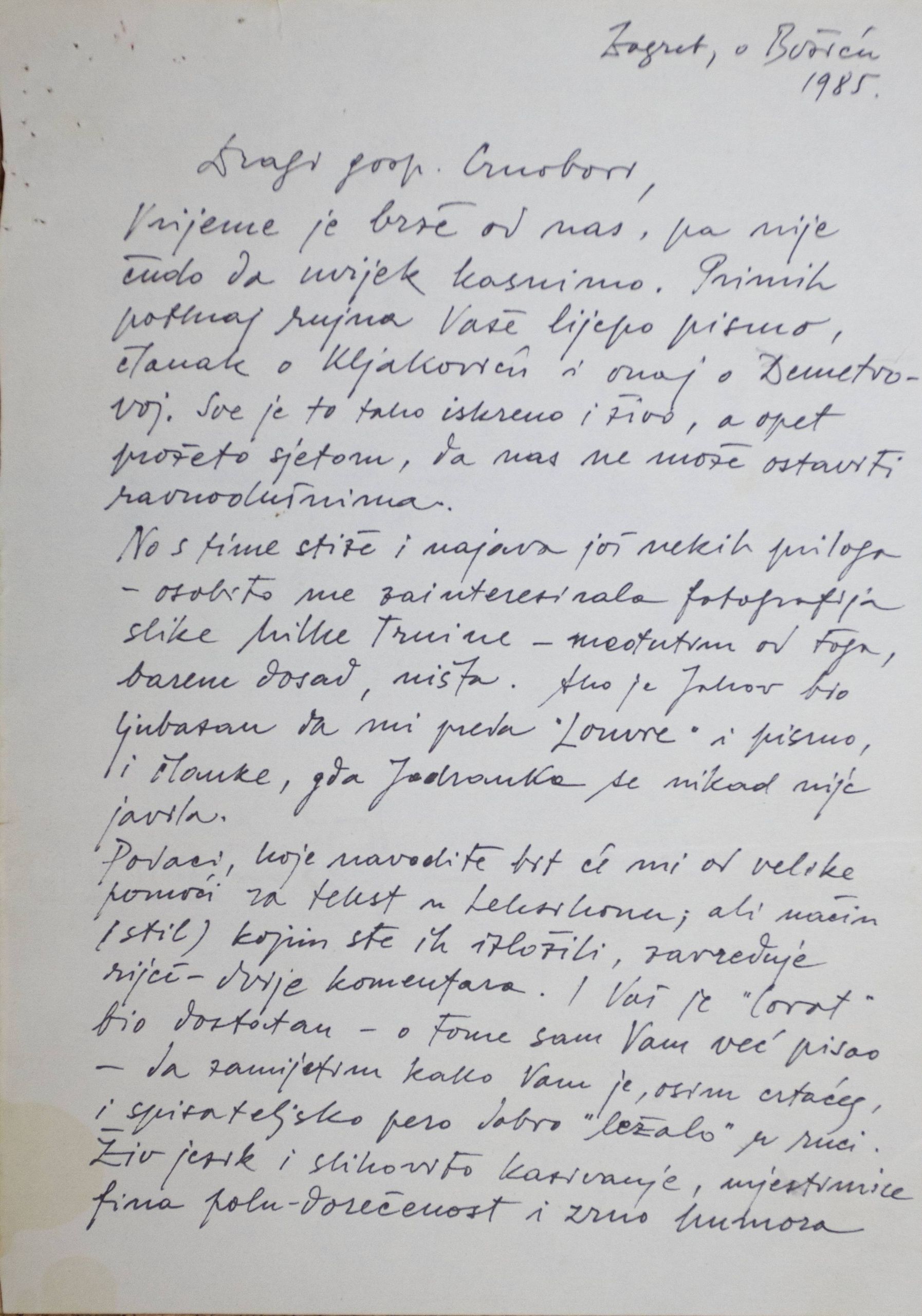 Pismo Igora Zidića Josipu Crnoboriju, 25. 12. 1985.