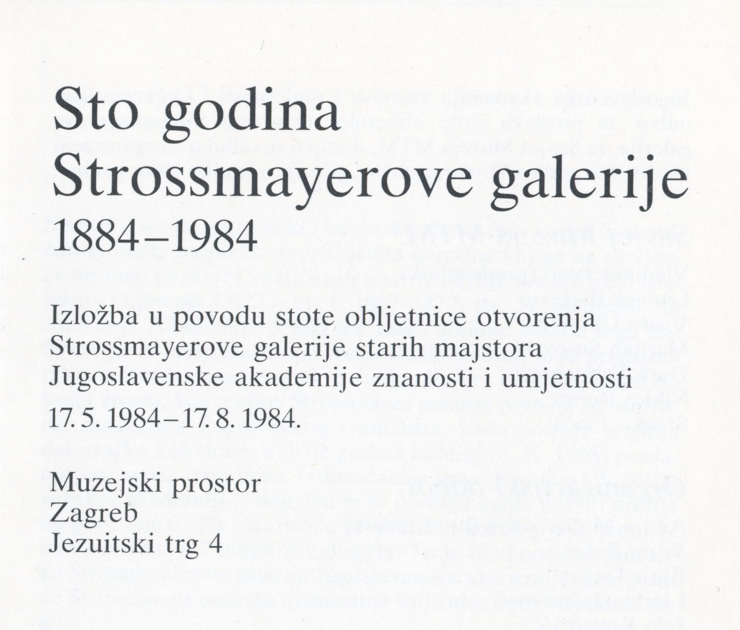 Katalog izložbe „Sto godina Strossmayerove galerije“